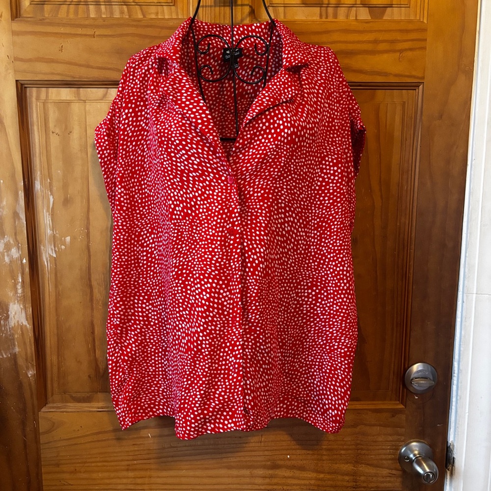 Bobeau Red Button Down Shirt Notched Collar Relaxed Fit